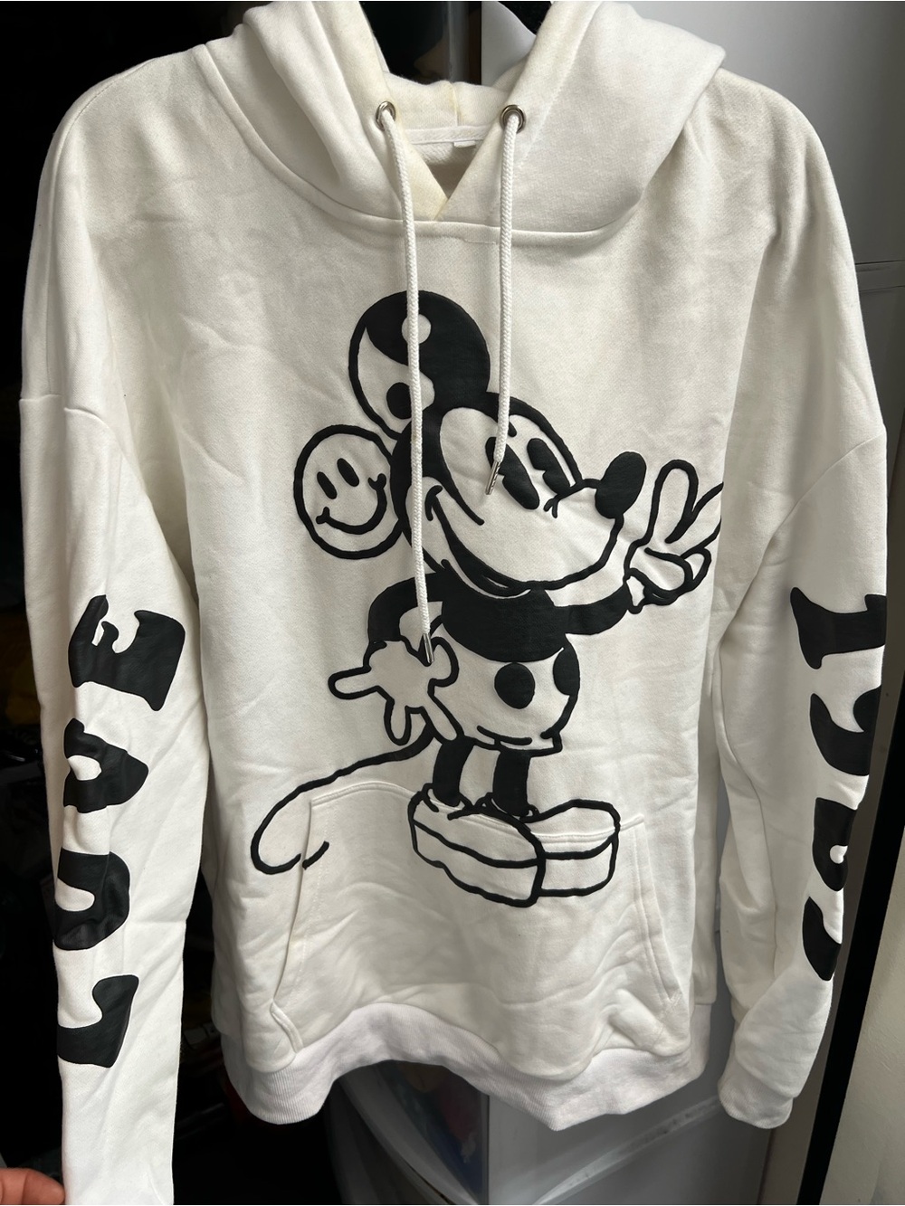 Love From 1969 White Mickey Hoodie Puff Paint 2XL